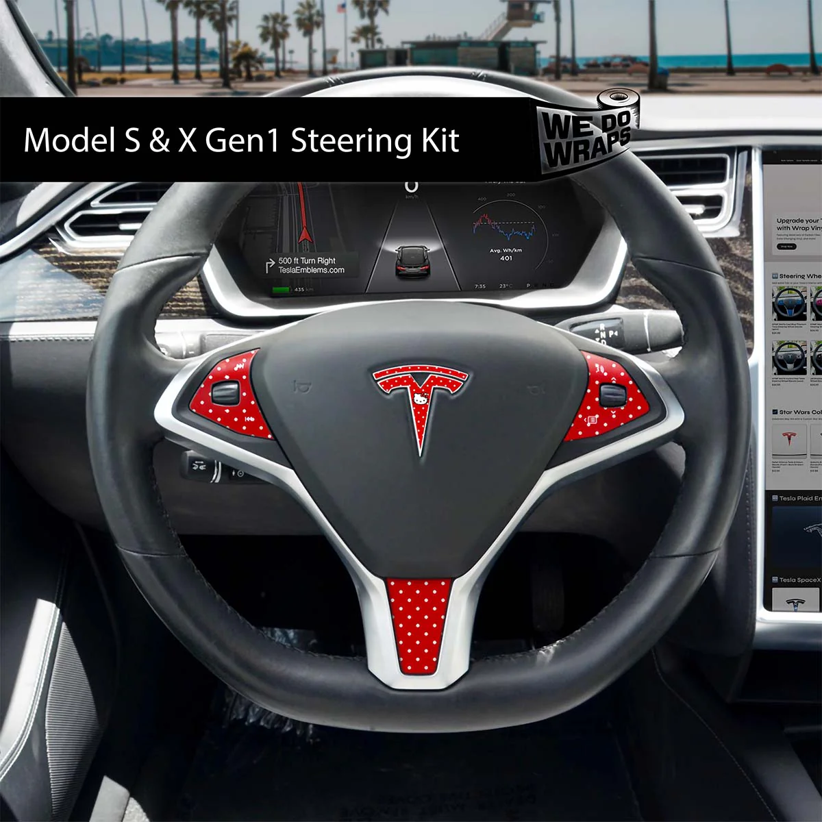 Sweet Kitty Tesla Steering Wheel Wrap | Model X - Image 2