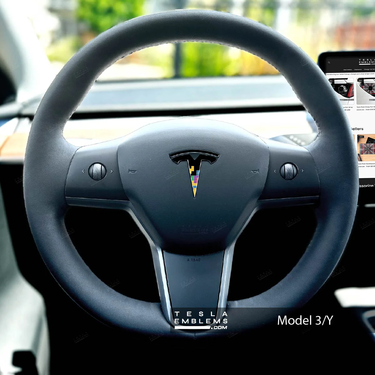 Tetromino Tesla Steering Wheel Emblem Decal | Model 3