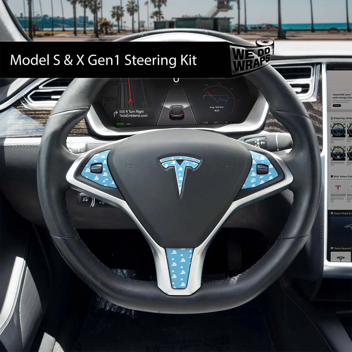 Toy Clouds Tesla Steering Wheel Wrap | Model X