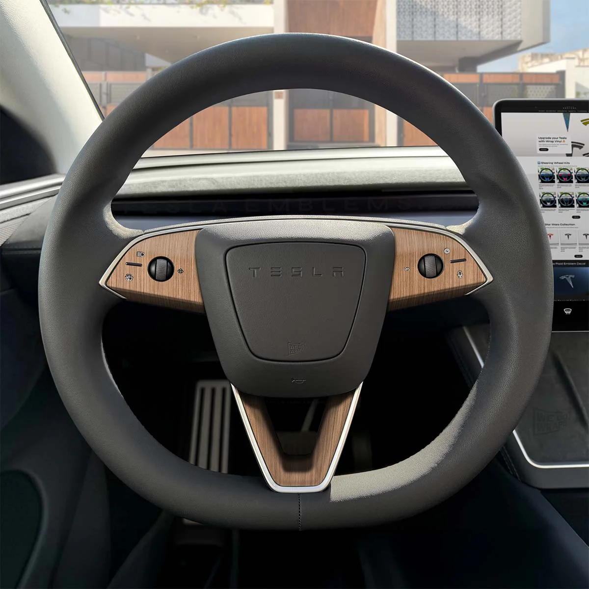 White Ash Woodgrain Tesla Steering Wheel Trim Decal Kit (3pcs) | Model 3 - Image 2