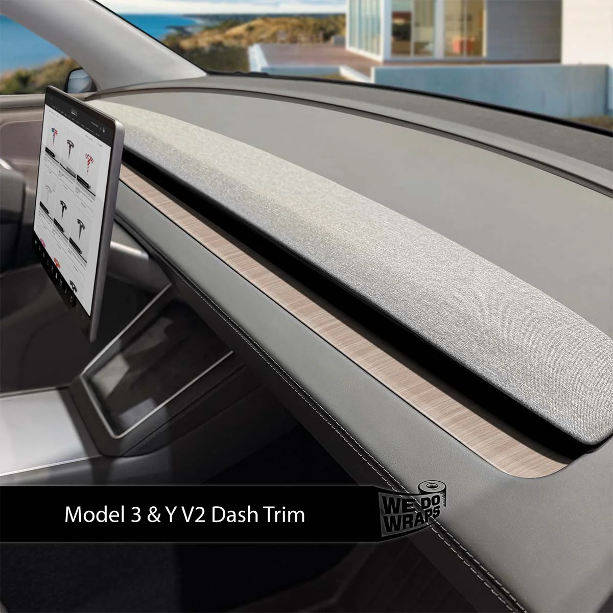 White Birch Woodgrain Tesla Dash Trim Wrap | Model Y 2026