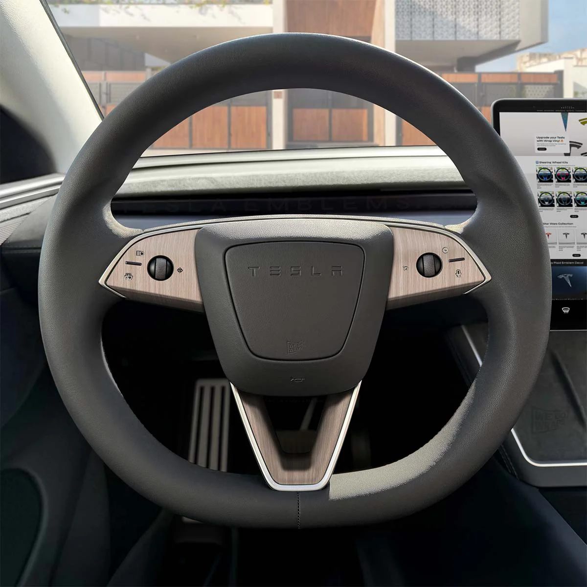 White Birch Woodgrain Tesla Steering Wheel Trim Decal Kit (3pcs) | Model 3 - Image 2