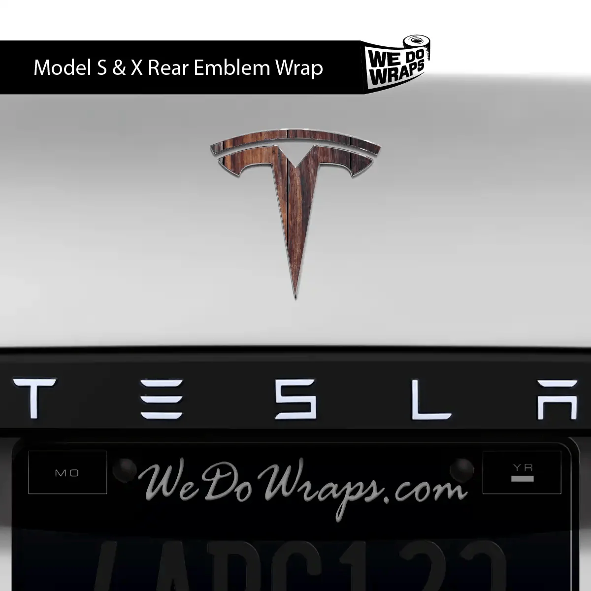 Wood Grain Tesla Emblem Decals (Front + Back) | Model X - Image 2